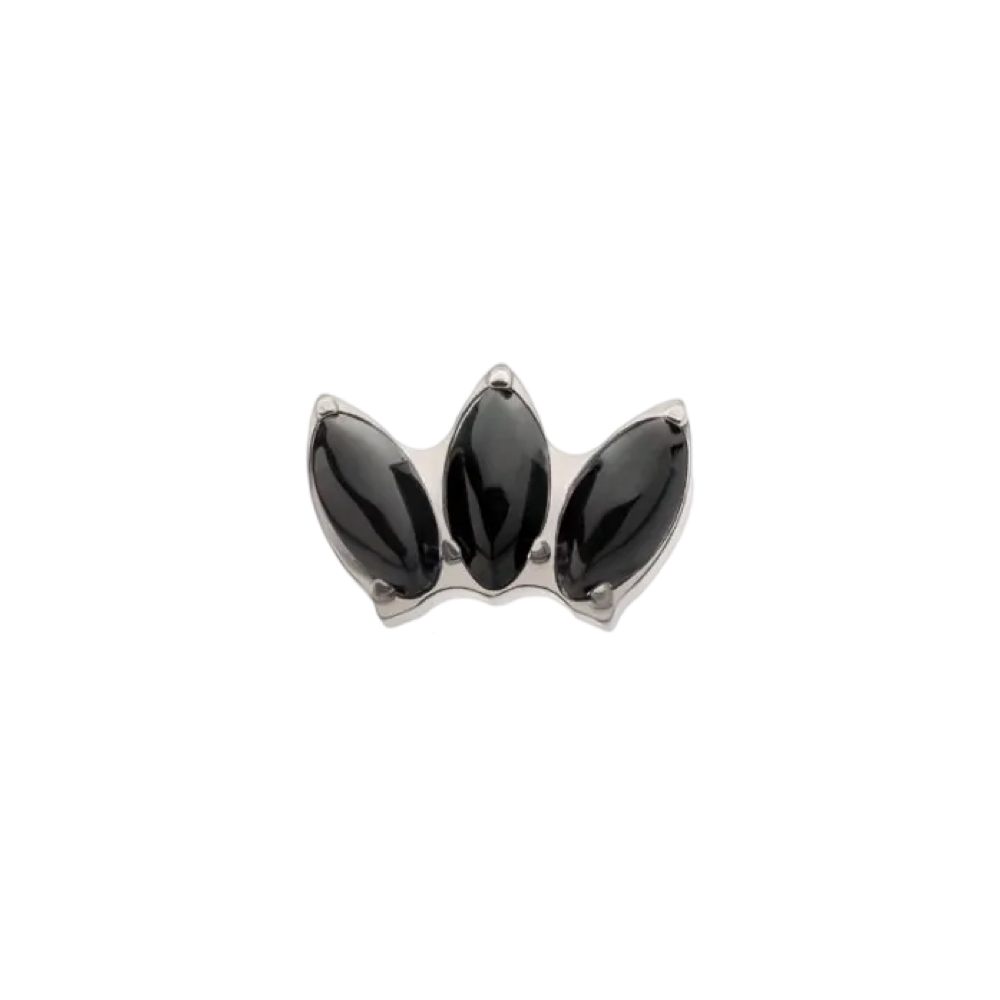 Titanium 3 Gem Black Onyx Marquise Fan Threadless Attachment