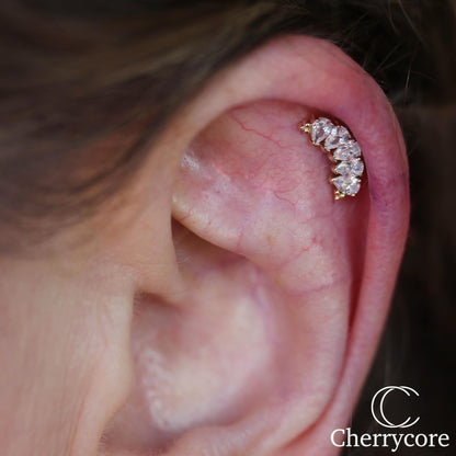 14k 5 Gem Pear Arc Cluster with Tri Bead Accents Threadless Attachment