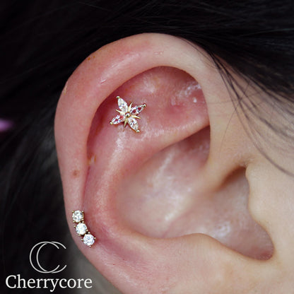 14kt Four pointed star Marquise CZ Threadless attachment