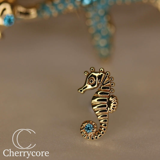 14k Seahorse with Gem- Threadless attachment