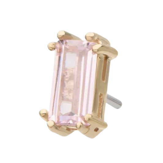 Emerald cut Pink CZ threadless attachment