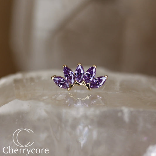 14k 5 Gem Marquise Fan- Amethyst CZ- Threadless Attachment