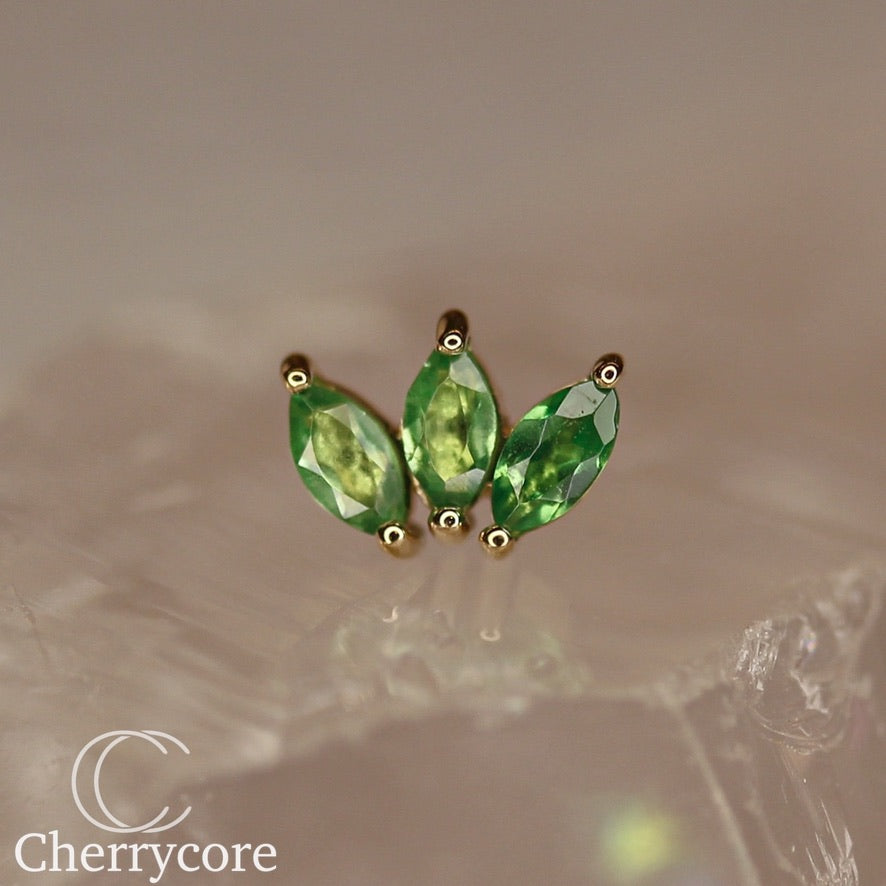 3 Gem Marquise Fan- Genuine Tsavorite- Threadless Attachment