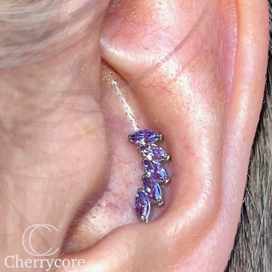 Titanium 5 Gem Marquise Arc- Amethyst CZ Threadless Attachment