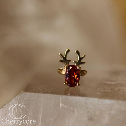 14KT Gold  Reindeer with Garnet CZ Threadless attachment