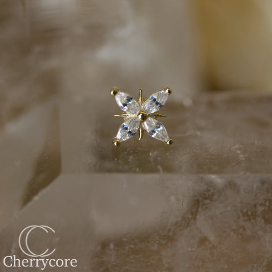 14kt Four pointed star Marquise CZ Threadless attachment