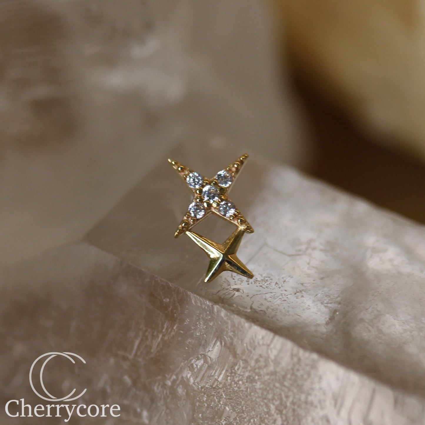 14k Double Star CZ Threadless Attachment