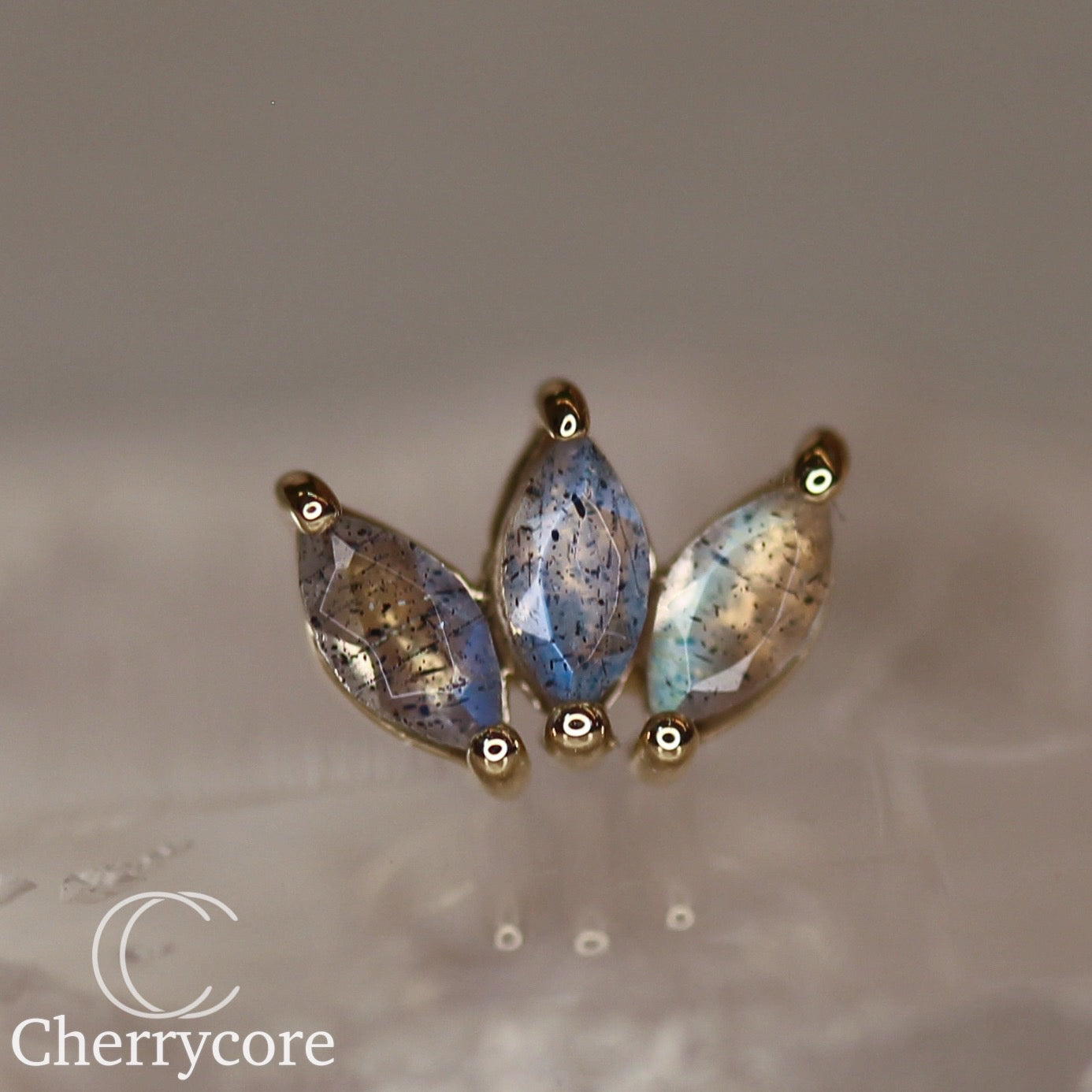 3 Gem Marquise Fan- Genuine Labradorite- Threadless Attachment