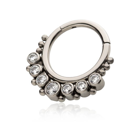 Titanium 7 Gem and Bead Cluster Hinge Ring